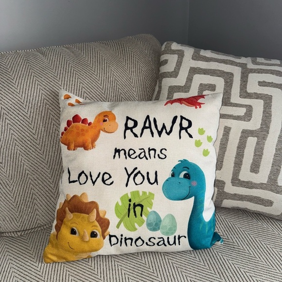Dinosaur Themed Kids Pillow - Multicolor 16x16 - Picture 1 of 4